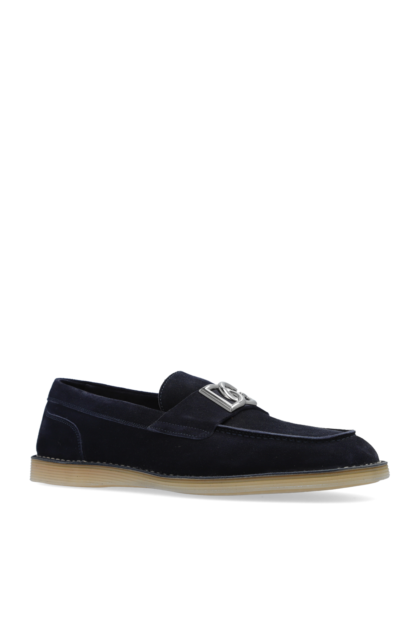 Dolce & Gabbana Men 'New Florio Ideal' Grey Loafers With Dg Detail In Suede Man